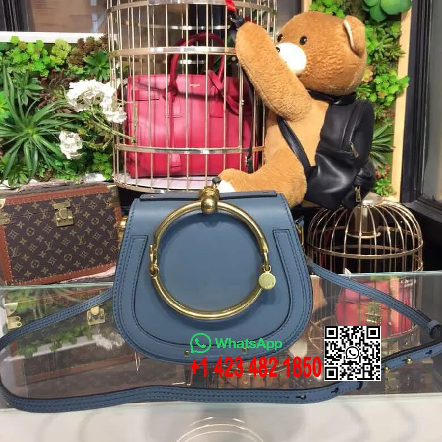 Gelang Chloe Nile Tas Selempang Minaudiere 18Cm Kulit Anak Sapi Halus Koleksi Musim Semi/Musim Panas 2018 Biru