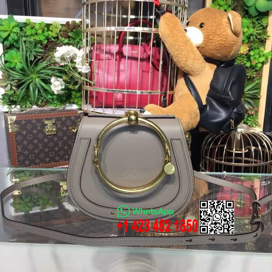 Chloe Nile Gelang Minaudiere Tas Selempang 18Cm Kulit Anak Sapi Halus Koleksi Musim Semi/Musim Panas 2018 Abu-abu