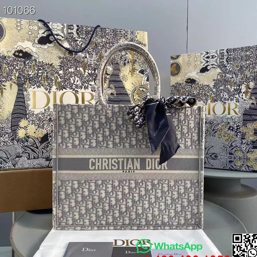 Knižní Taška Christian Dior 42cm M1286 šikmé Vyšívané Plátno Kolekce Podzim/zima 2022, šedá