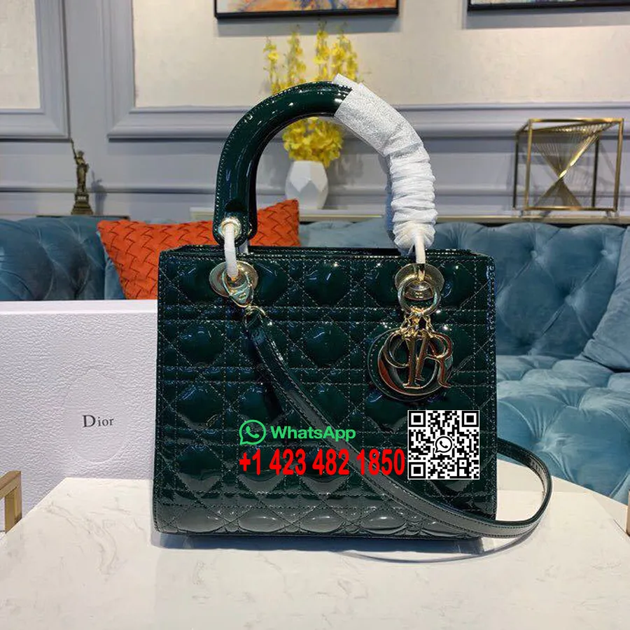 Christian Dior Lady Dior Bolsa 24cm Ouro Hardware Couro Envernizado Coleção Primavera/verão 2019, Verde Floresta