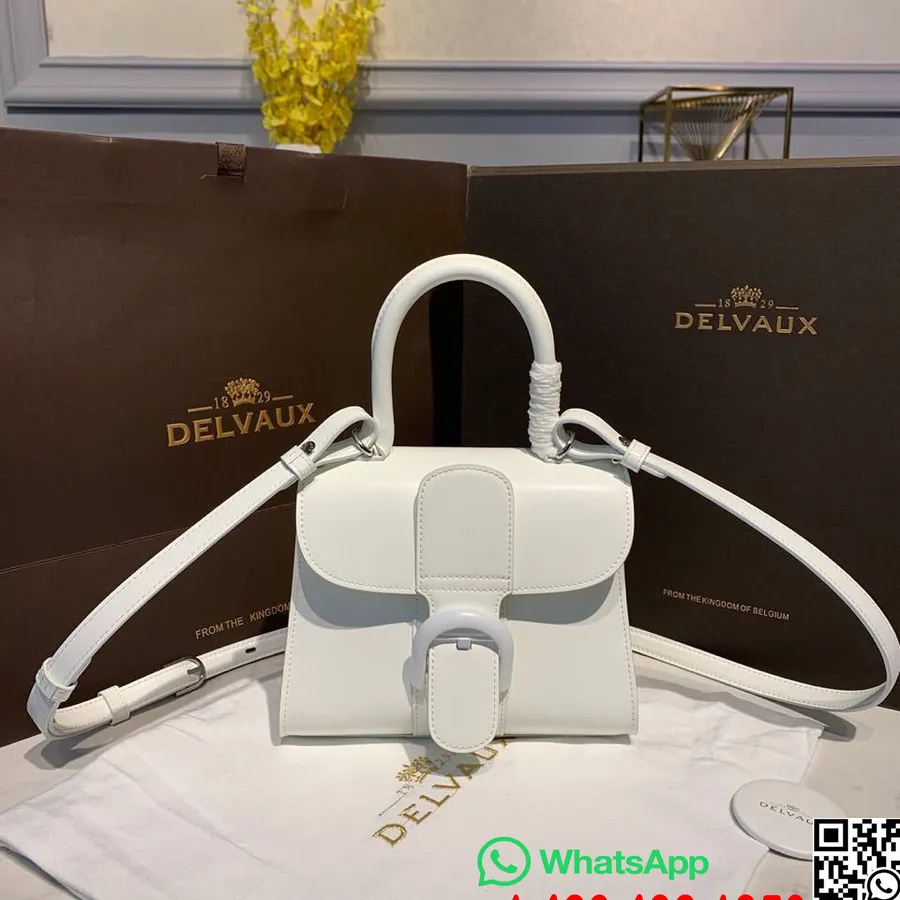 Delvaux Brillant BB Satchel Flap 20cm Bag Calfskin Leather White Hardware Fall/Winter 2019 Collection, White/White