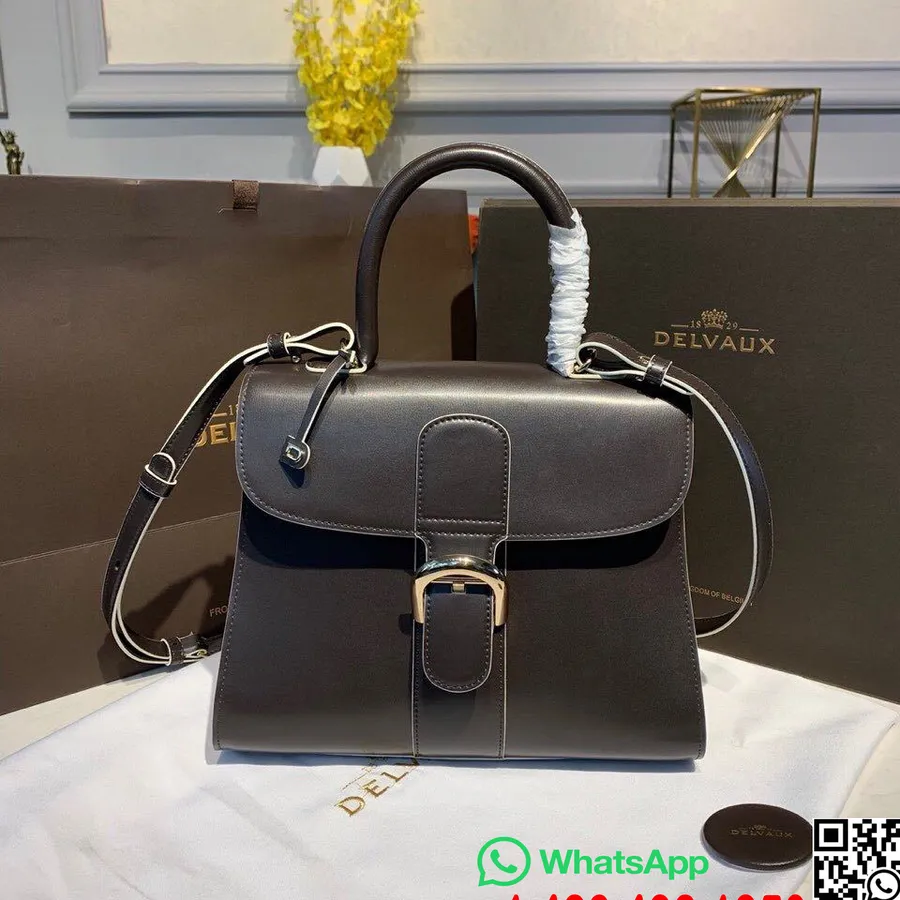 Delvaux Brillant Mm Tas Met Flap 28 Cm Tas Kalfsleer Gouden Hardware Herfst/winter 2019 Collectie, Donkerbruin/witte Bies