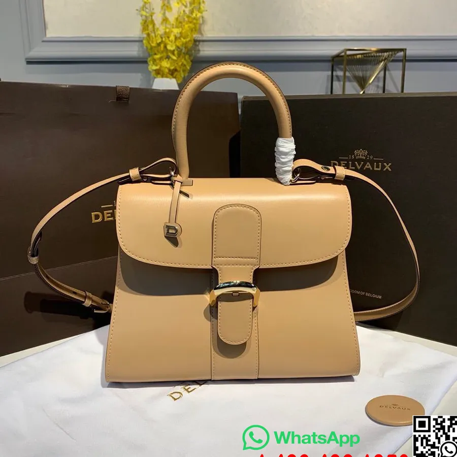 Delvaux Brillant Mm Satchel Flap 28cm Tas Kulit Anak Sapi Koleksi Perangkat Keras Emas Musim Gugur/dingin 2019, Krem