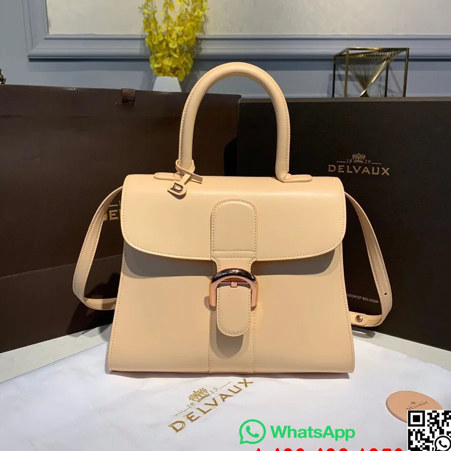 Delvaux Brillant Mm Satchel Flap 28cm Tas Kulit Anak Sapi Koleksi Perangkat Keras Rose Gold Musim Gugur/dingin 2019, Krem