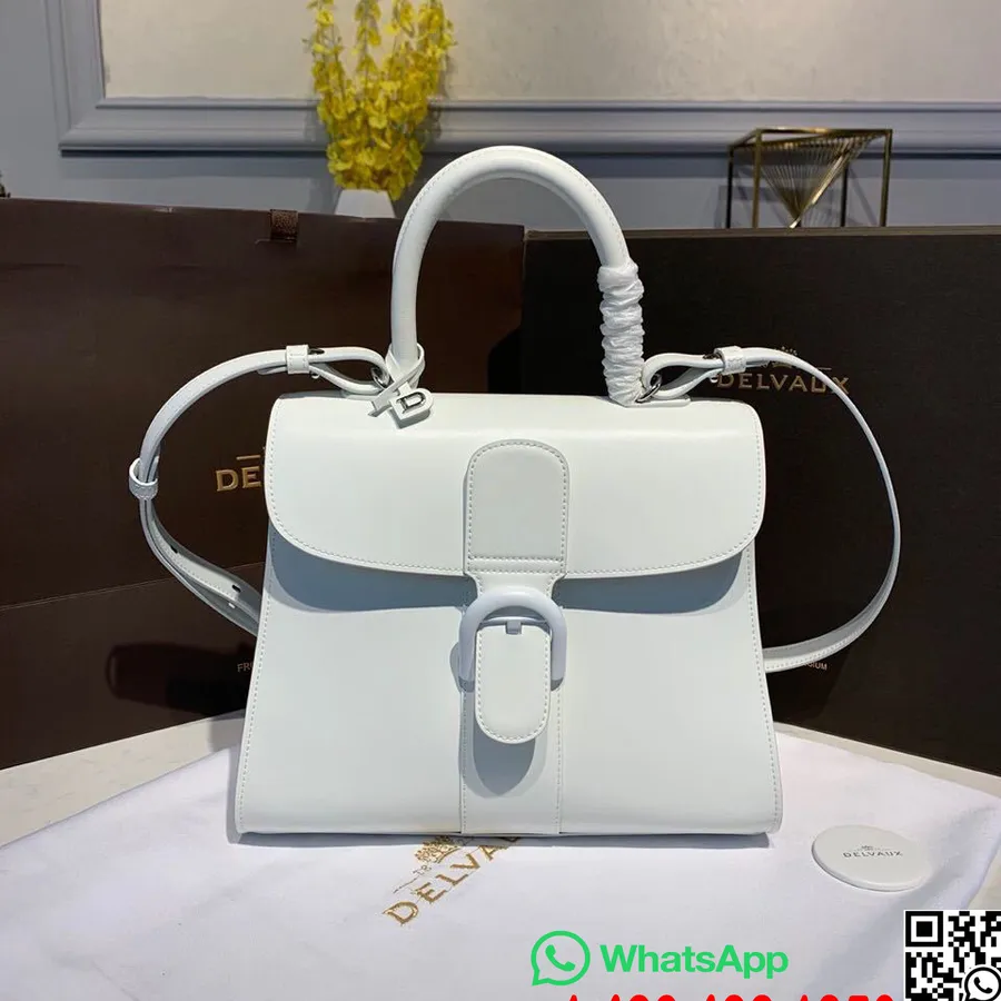 Сумка-портфель Delvaux Brillant мм с клапаном 28 см из телячьей кожи, белая фурнитура, коллекция осень/зима 2019, белый