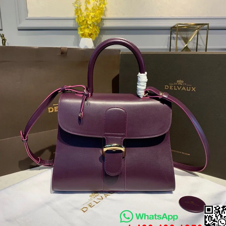 Delvaux Brillant Mm Satchel Flap 28cm Tas Kulit Anak Sapi Koleksi Perangkat Keras Emas Musim Gugur/dingin 2019, Ungu Tua