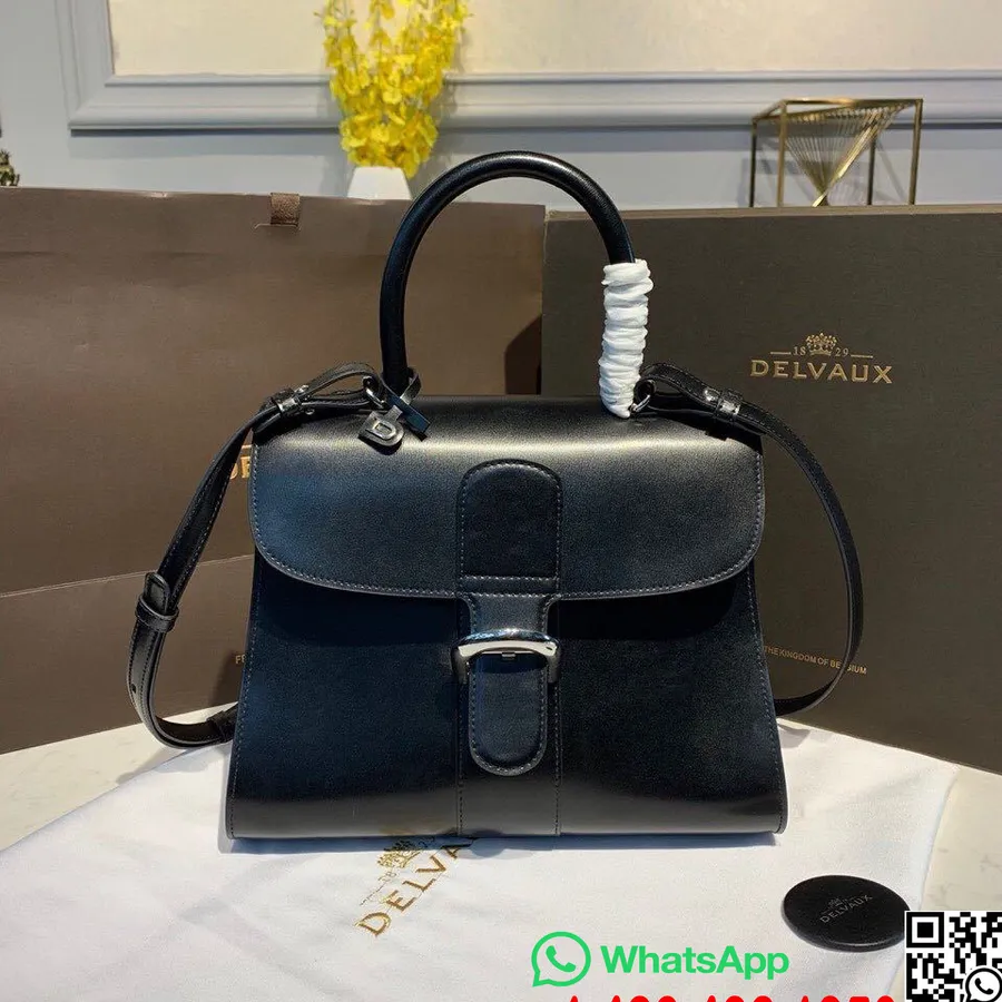 Delvaux Brillant Mm Satchel Flap 28cm Tas Kulit Anak Sapi Koleksi Perangkat Keras Perak Musim Gugur/dingin 2019, Hitam