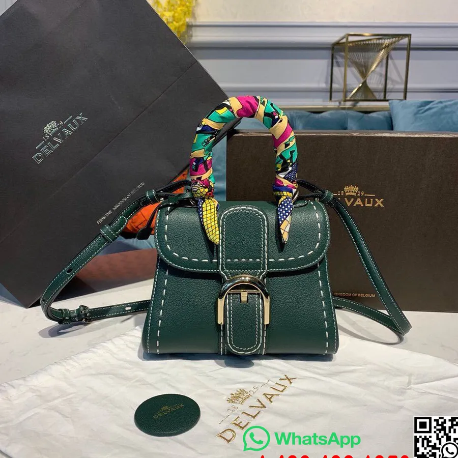 Sac Delvaux Sellier Brillant Bb Satchel Rabat 20cm Cuir De Veau Grainé Matériel Doré Collection Automne/hiver 2019, Vert Foncé