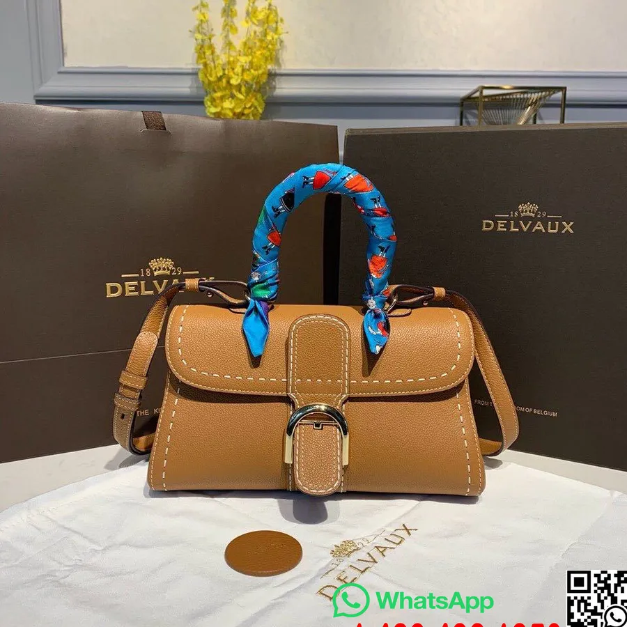 Delvaux Sellier Brillant East West ילקוט דש תיק 28 ס"מ עור עגל גרגירי חומרה זהב קולקציית סתיו/חורף 2019, שזוף