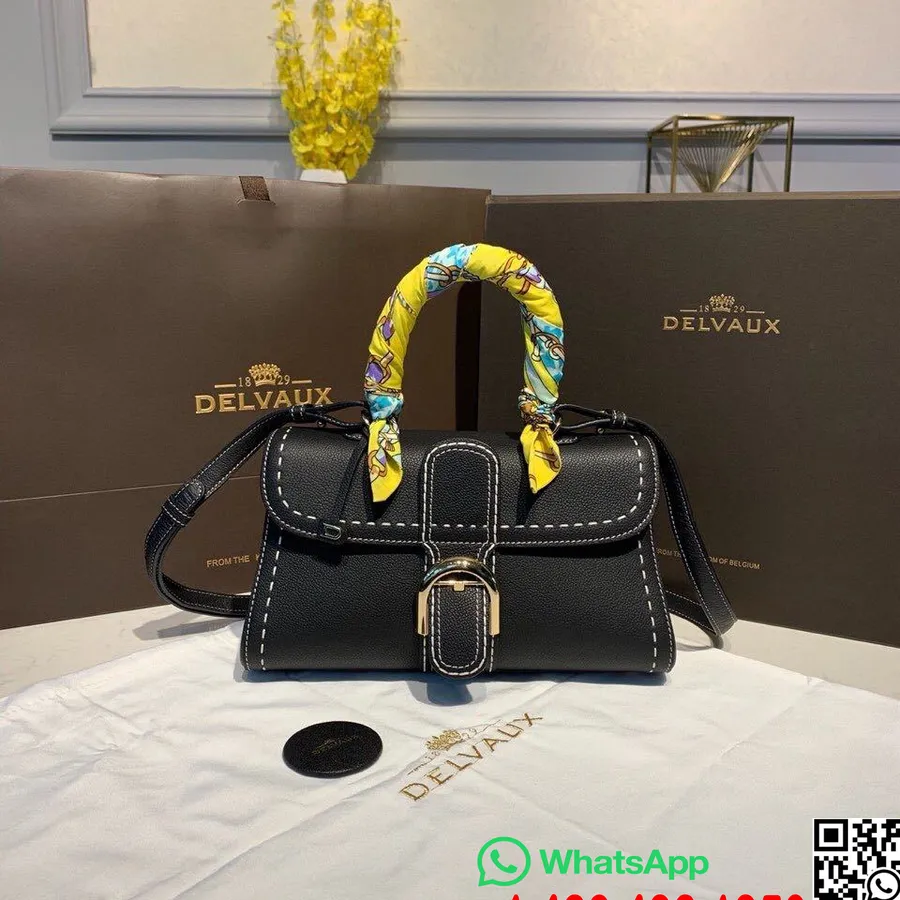 Delvaux Sellier Brillant East West Satchel Rabat 28cm Sac Cuir De Veau Grainé Matériel Doré Collection Automne/hiver 2019, Bla