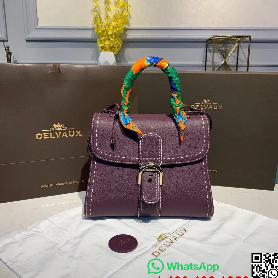 Delvaux Sellier Brillant Somas Atloks 28cm Soma Graudaina Teļa āda Zelta Aparatūras 2019. gada Rudens/ziemas Kolekcija, Tumši Vi