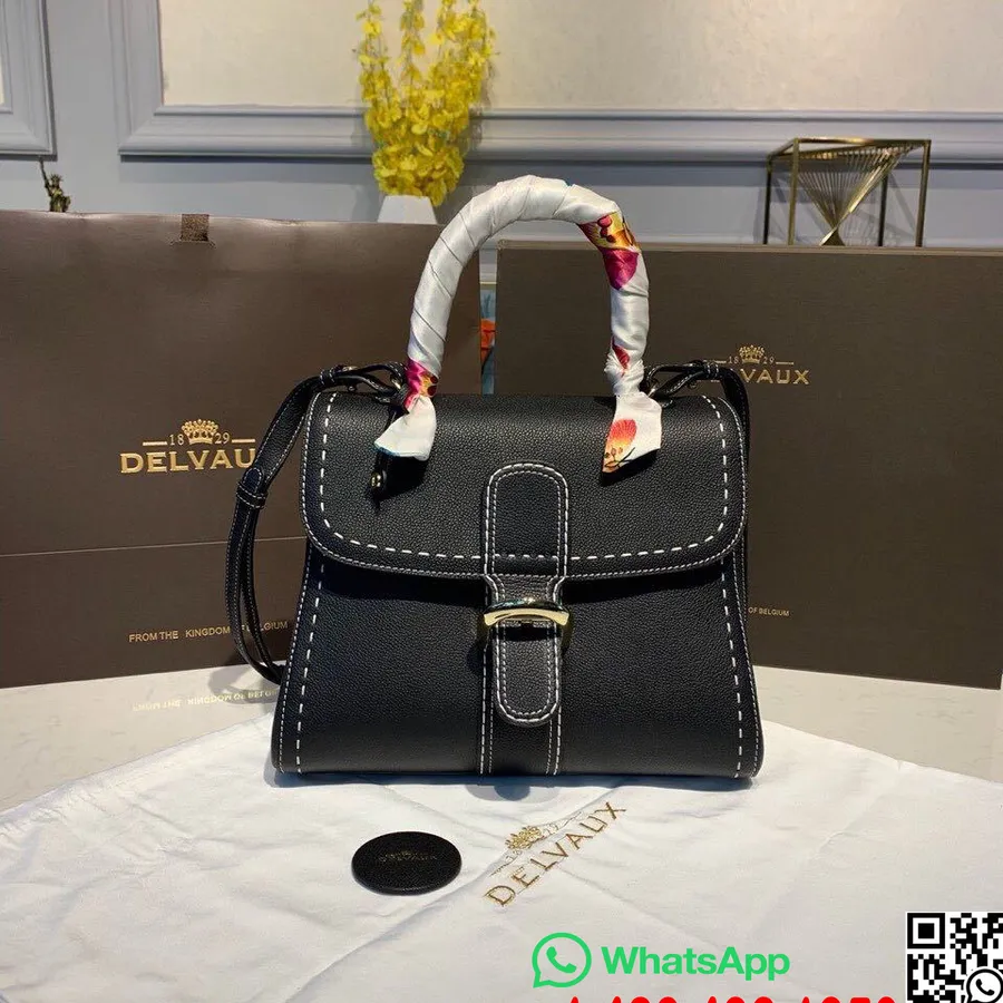 Delvaux Sellier Brillant Satchel Flap 28cm Tas Berbutir Kulit Anak Sapi Koleksi Perangkat Keras Emas Musim Gugur/dingin 2019, Hi