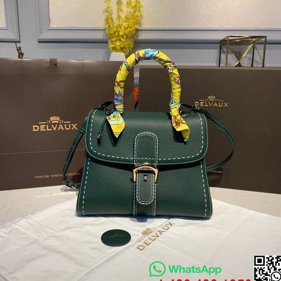 Delvaux Sellier Brillant ילקוט דש 28 ס"מ תיק מעור עגל גרעיני זהב חומרה סתיו/חורף 2019 קולקציית סתיו/חורף 2019, ירוק כהה