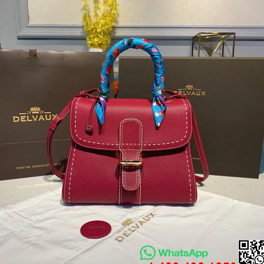 Sac Delvaux Sellier Brillant à Rabat 28cm Cuir De Veau Grainé Matériel Doré Collection Automne/hiver 2019, Bordeaux