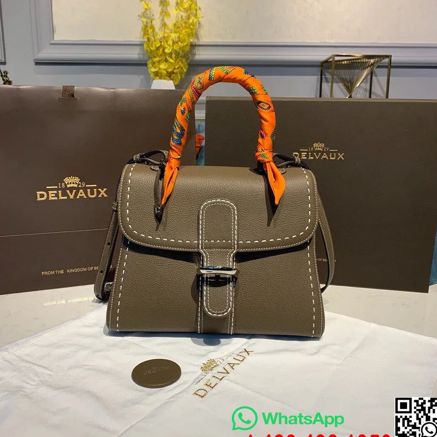 Delvaux Sellier Brillant Satchel Flap 28cm Bag Grained Calfskin Leather Gold Hardware Koleksi Musim Gugur/dingin 2019, Abu-abu T