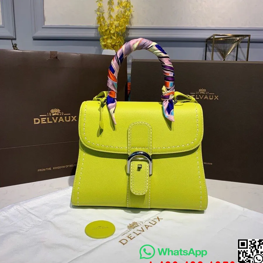 Delvaux Sellier Brillant ילקוט דש תיק 28 ס"מ מעור עגל גרגירי חומרה זהב קולקציית סתיו/חורף 2019, לימון