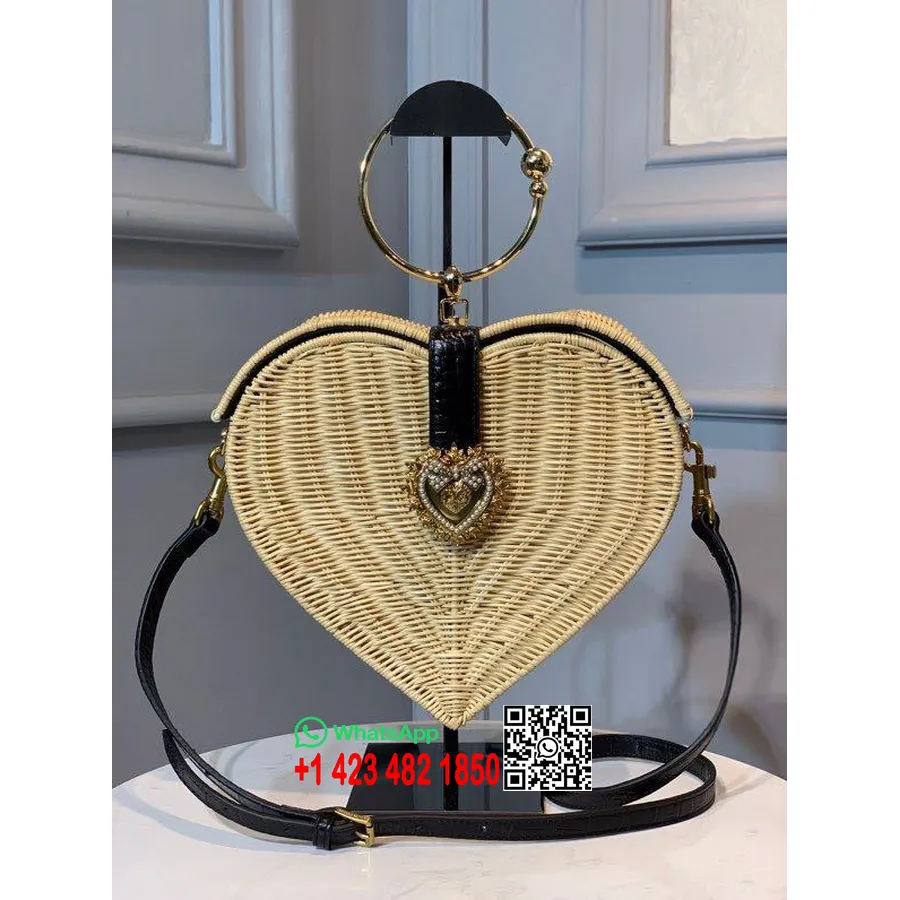 Tas Jerami Rotan Hati Dolce & Gabbana Koleksi Musim Semi/Musim Panas 28Cm 2020, Hitam