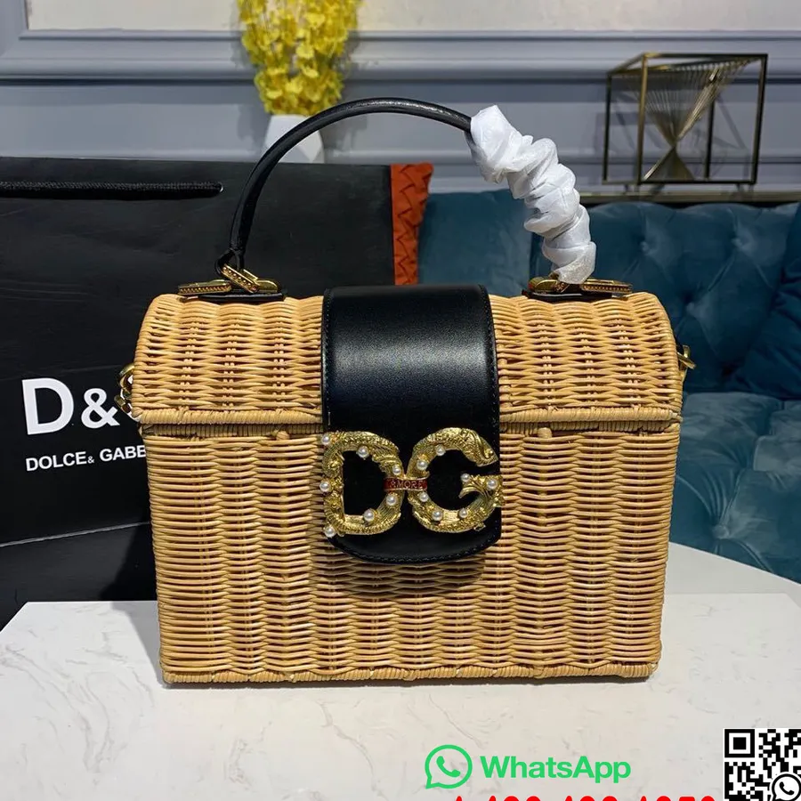 Dolce & Gabbana Dg Girls Tas Jerami Rotan 24Cm Koleksi Musim Semi/Musim Panas 2020, Hitam