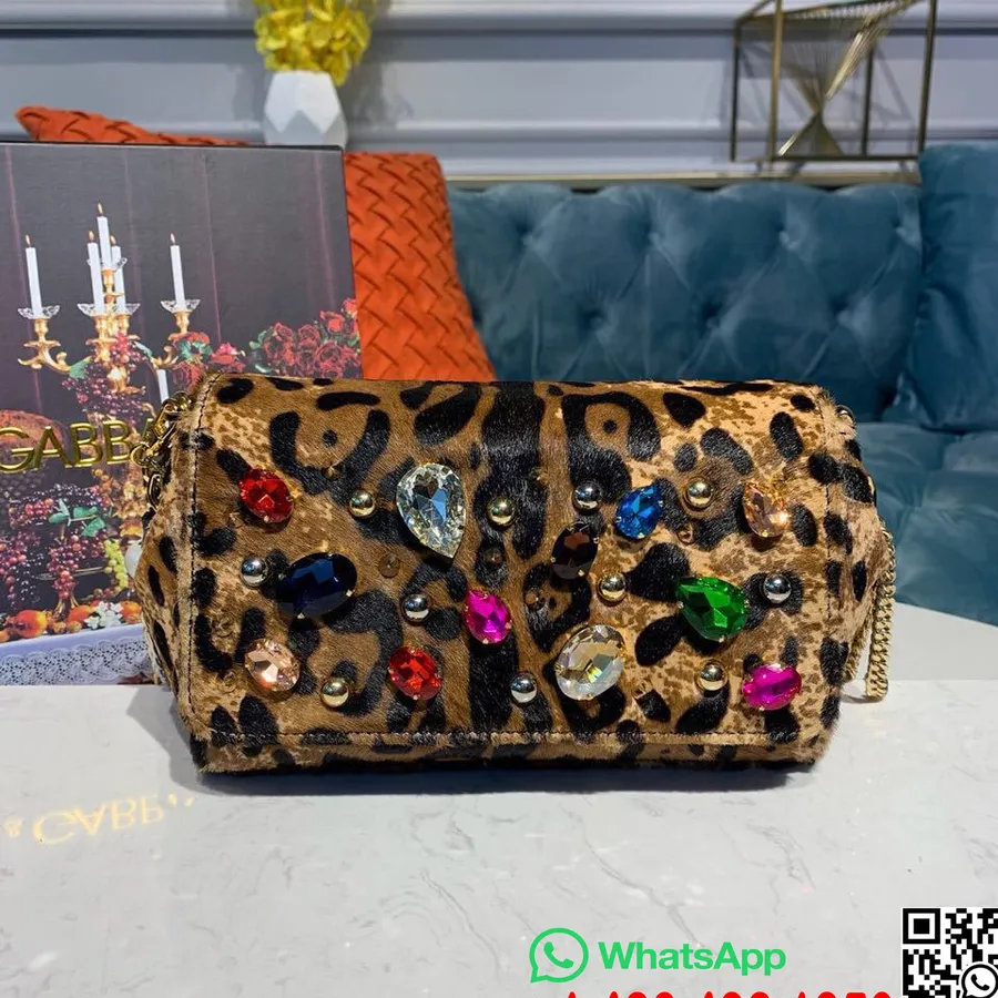 Dolce Gabbana Tas Bahu Bordir Bulu 20Cm Koleksi Kulit Anak Sapi Musim Gugur/Dingin 2019, Macan Tutul