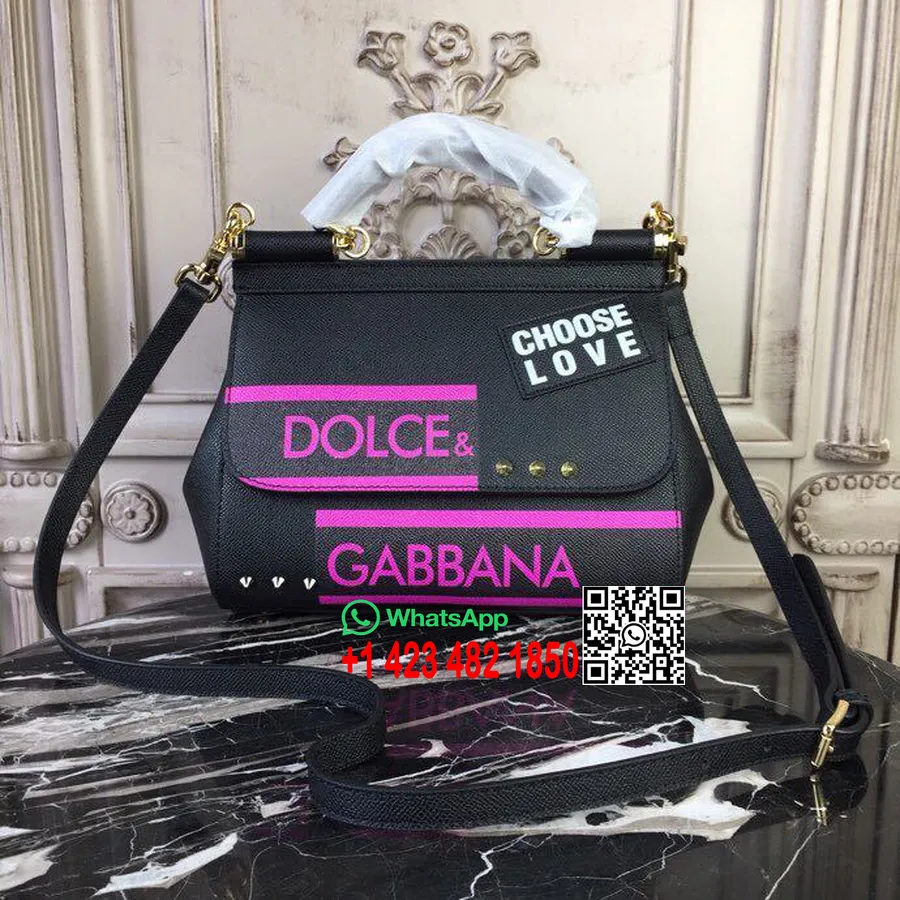 Dolce Gabbana Regular Choose Love Print Sicilië Tas 26 Cm Kalfsleer Herfst/Winter 2018 Collectie, Zwart