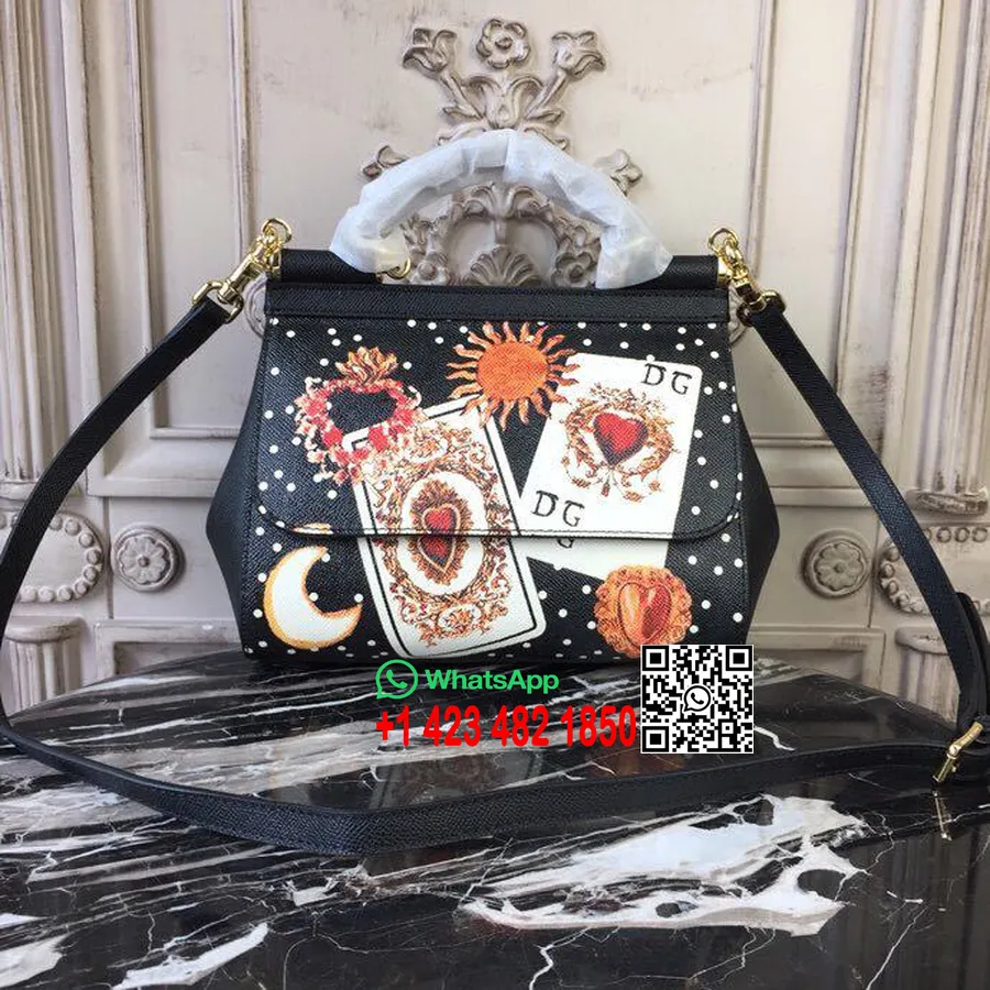 Dolce Gabbana Reguliere Kaartprint Sicilië Tas 26 Cm Kalfsleer Herfst/wintercollectie 2018, Zwart