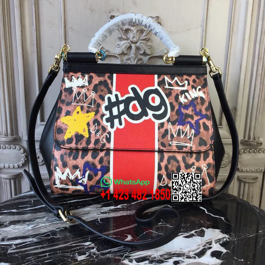 Dolce Gabbana κανονική #dg Sicily τσάντα 26cm δέρμα μοσχαριού συλλογή φθινόπωρο/χειμώνας 2018, λεοπάρ/μαύρο