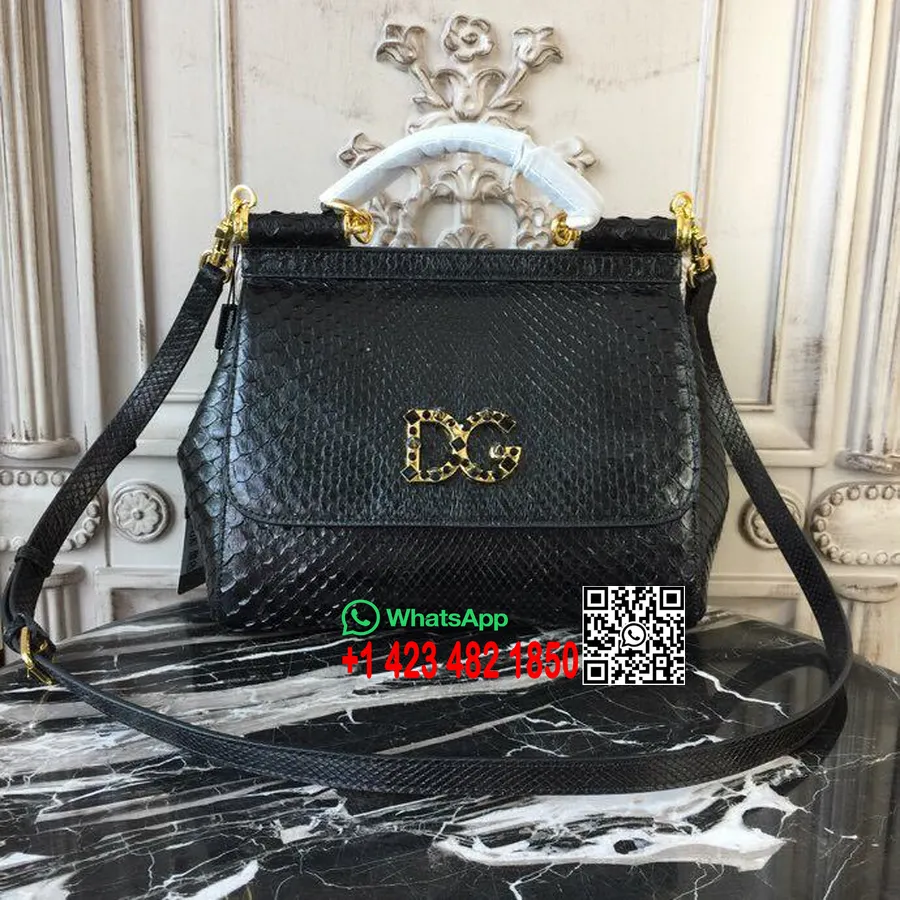 Dolce Gabbana Regular Sicilië Tas 26cm Hagedis/kalfsleer Herfst/wintercollectie 2018, Zwart