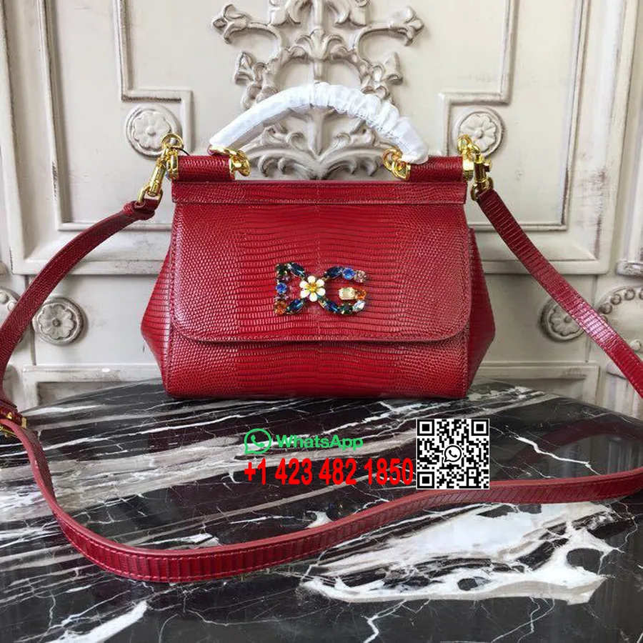 Dolce Gabbana κανονική Sicily τσάντα 20cm σαύρα/δέρμα μοσχαριού συλλογή φθινόπωρο/χειμώνας 2018, μπορντό