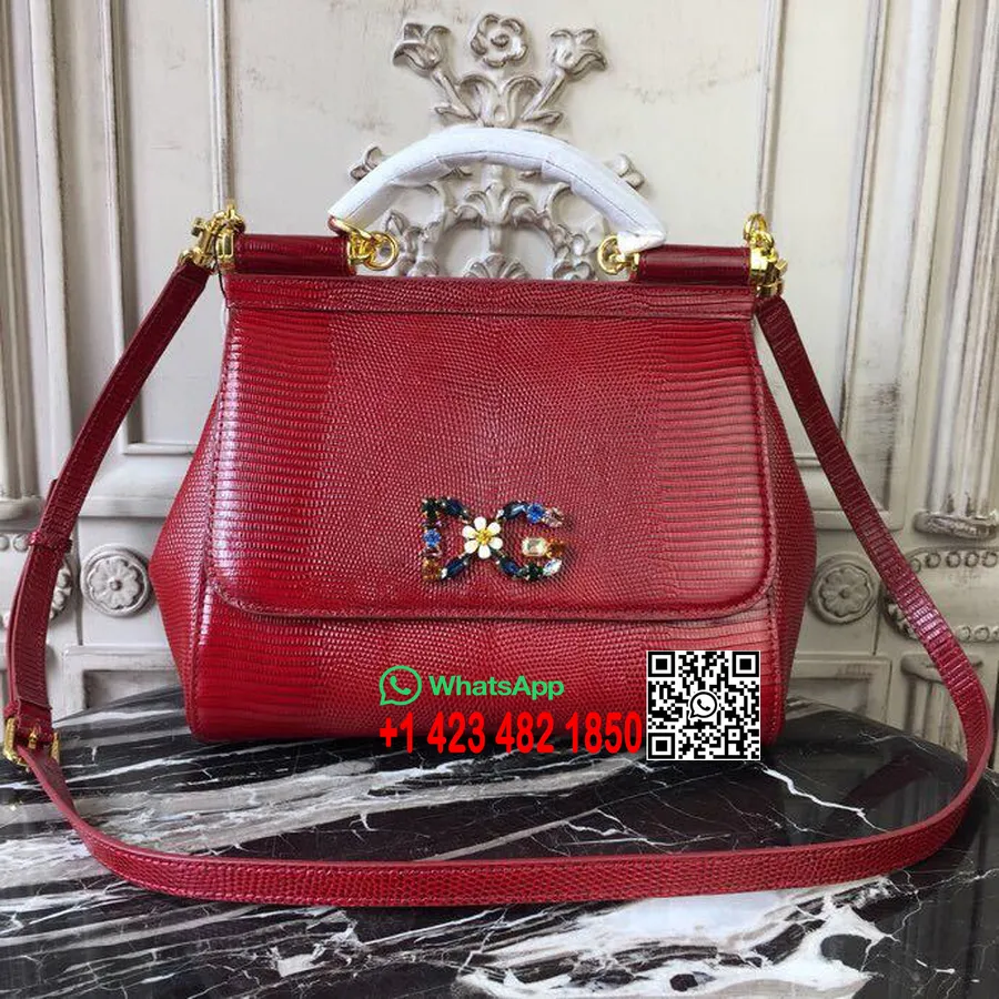 Dolce Gabbana κανονική Sicily τσάντα 26cm σαύρα/δερμάτινο δέρμα μοσχαριού συλλογή φθινόπωρο/χειμώνας 2018, μπορντό