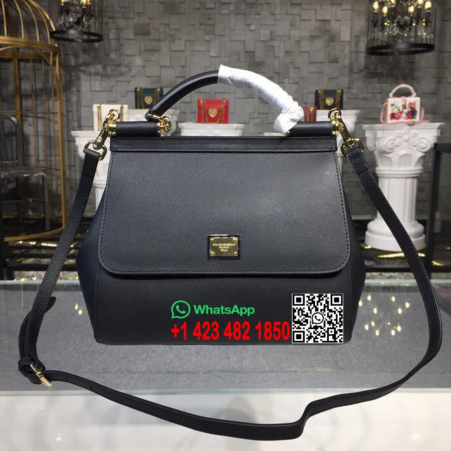 Dolce Gabbana Regular Sicilya Çanta 28cm Dauphine/Dana Derisi Sonbahar/Kış 2018 Koleksiyonu, Siyah