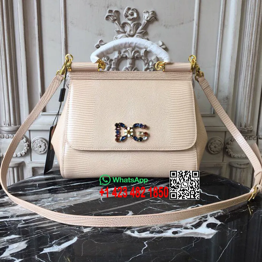 Dolce Gabbana Regular Sicilië Tas 26cm Hagedis/kalfsleer Herfst/winter 2018 Collectie, Nude