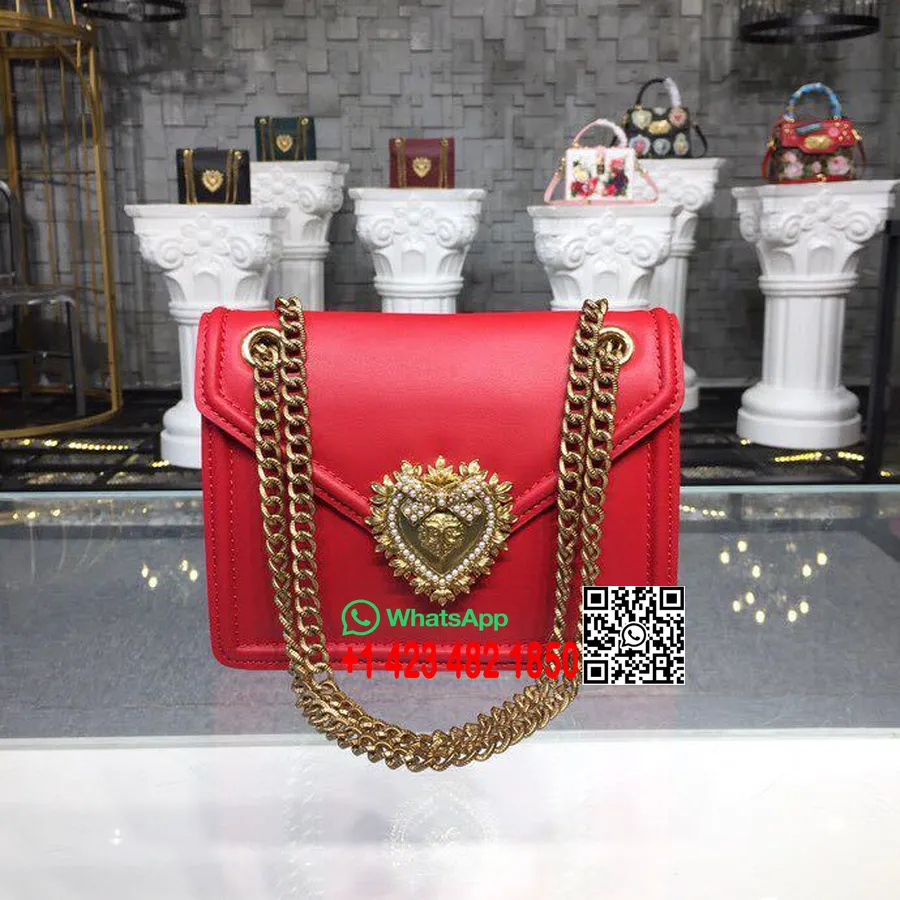 Dolce Gabbana Devotion Sacred Heart τσάντα 22cm δέρμα μοσχαριού συλλογή φθινόπωρο/χειμώνας 2018, κόκκινο παπαρούνας