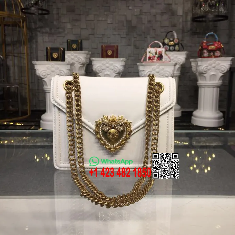 کیسه قلب مقدس Dolce Gabbana Devotion 22cm چرم چرم گوساله پاییز/زمستان 2018، سفید نوری