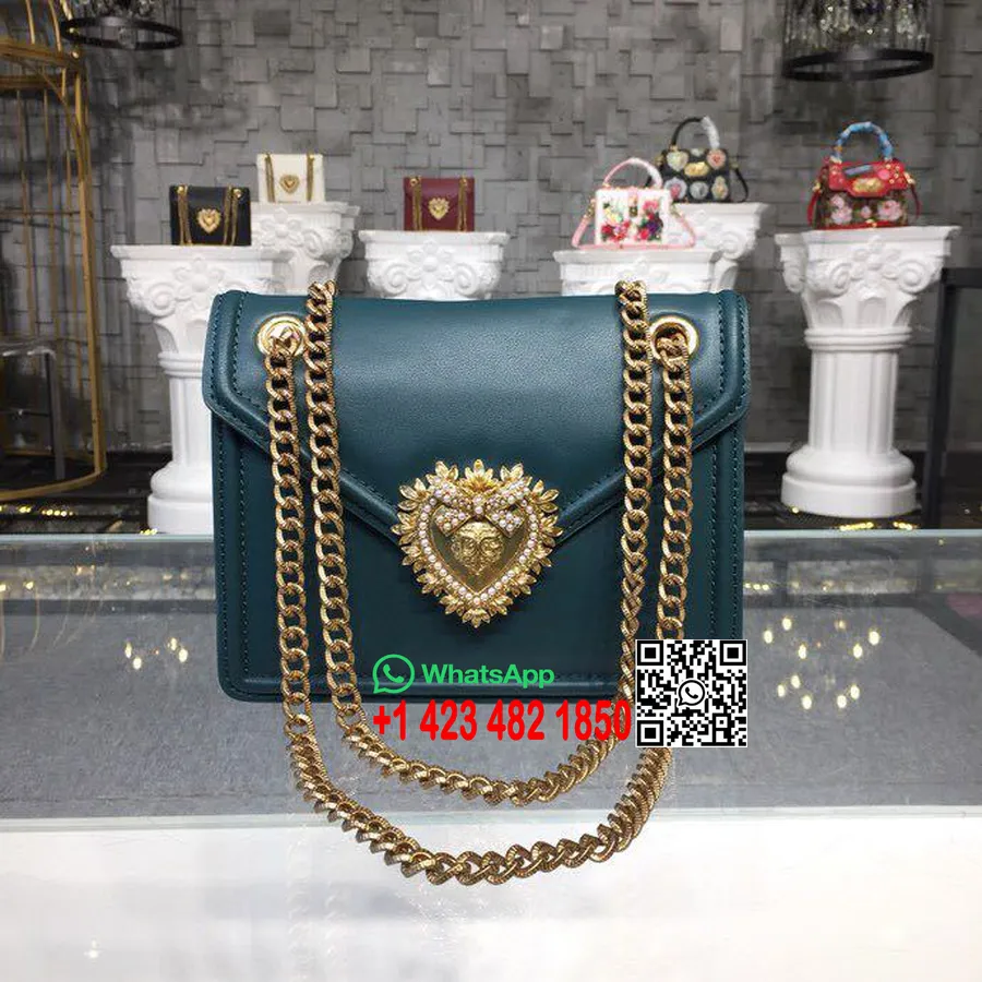 Dolce Gabbana Devotion Kutsal Kalp Çanta 22cm Dana Derisi Sonbahar/Kış 2018 Koleksiyonu, Yeşil