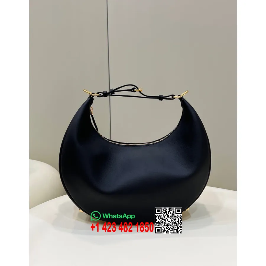 Fendi Fendigraphy Kerek Táska 36 Cm 80056 Borjúbőr Arany Hardver 2022 Tavaszi/nyári Kollekció, Fekete