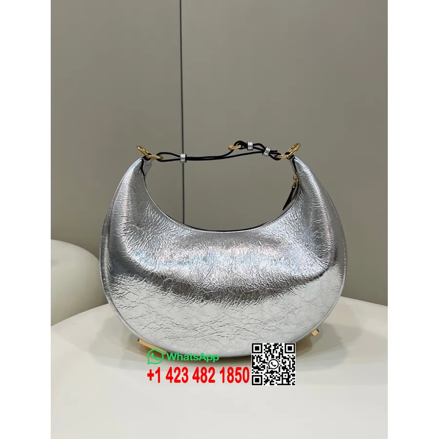 Fendi Fendigraphy кръгла чанта 36 см 80056 телешка кожа златен обков колекция пролет/лято 2022 г., сребро