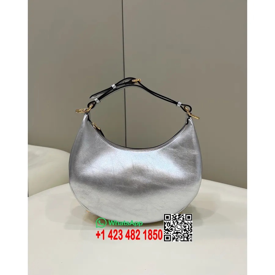 Fendi Fendigraphy Kerek Táska 30 Cm 80056 Borjúbőr Arany Hardver 2022 Tavaszi/nyári Kollekció, Ezüst