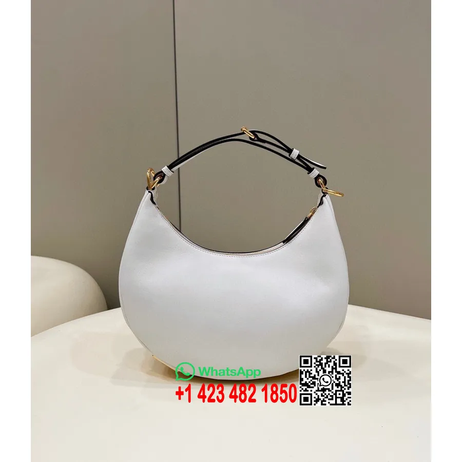 Fendi Fendigraphy кръгла чанта 30 см 80056 телешка кожа златен обков колекция пролет/лято 2022, бяла