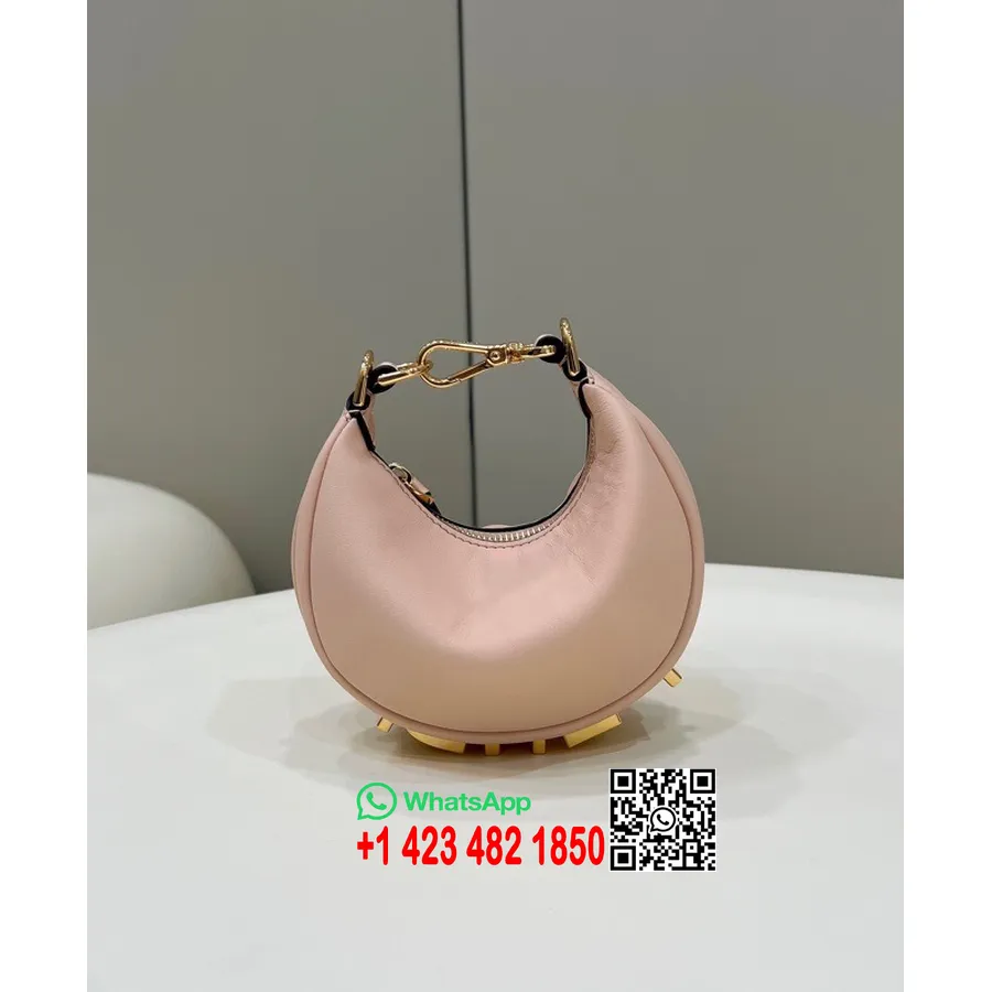 Fendi Fendigraphy Yuvarlak çanta 16cm 80056 Dana Deri Altın Donanım İlkbahar/yaz 2022 Koleksiyonu, Açık Pembe