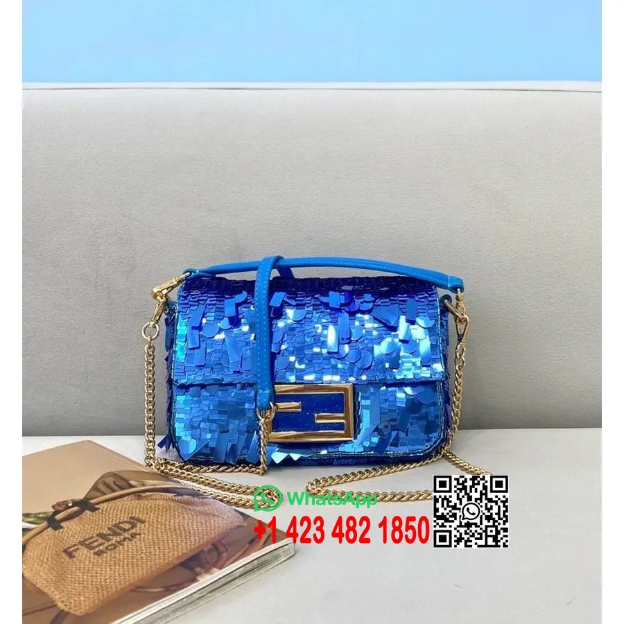 Borsa Fendi Ff Baguette Decorata Con Paillettes 18cm Collezione Primavera/estate 2021, Blu