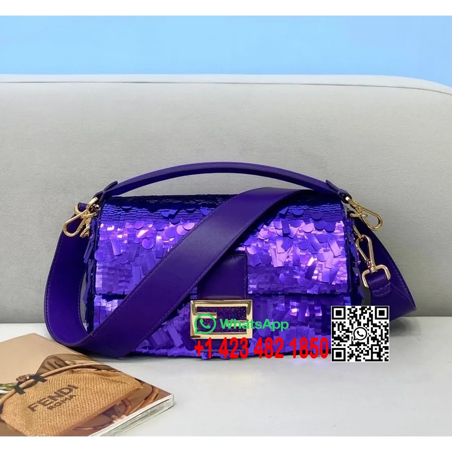 Fendi Ff Geantă Baghetă Cu Mâner Superior Cu Paiete 28 Cm Colecția Primăvară/vară 2021, Violet