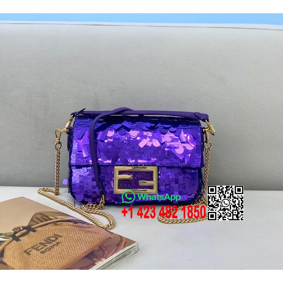 Borsa Fendi Ff Con Manico Baguette Impreziosita In Paillettes 18cm Collezione Primavera/estate 2021, Viola