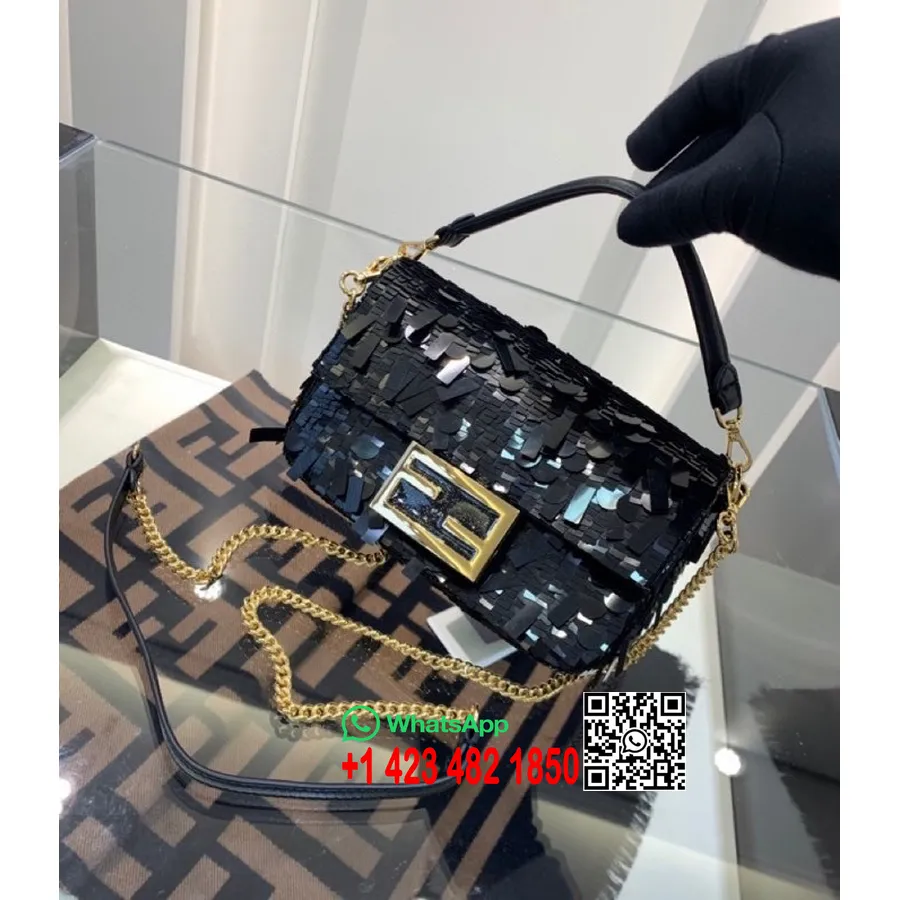 Borsa Fendi Ff Baguette Decorata Con Paillettes 18cm Collezione Primavera/estate 2021, Nera