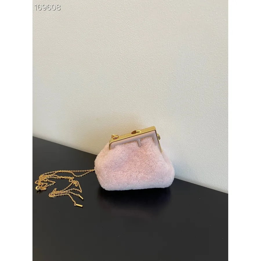 Fendi First Clutch нано чанта мериносова овча/напа кожа 12 см колекция есен/зима 2021 г., бледо розово