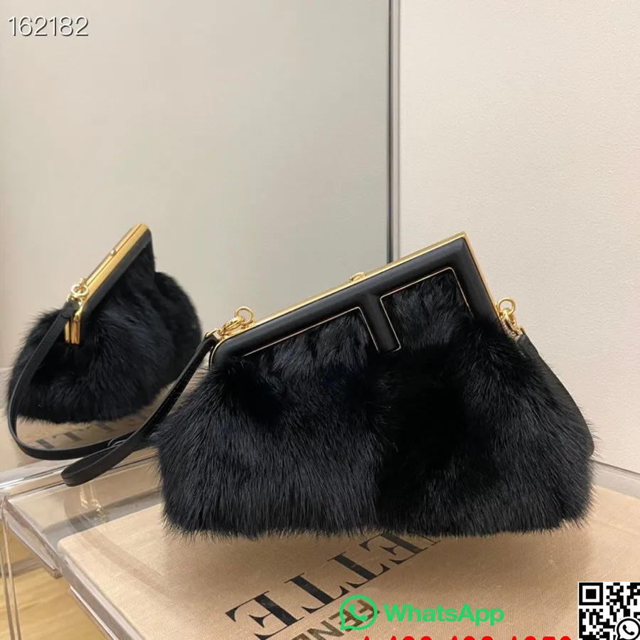 Geantă Fendi First Clutch Blană De Nurcă/piele Nappa 26 Cm Colecția Toamnă/iarna 2021, Negru