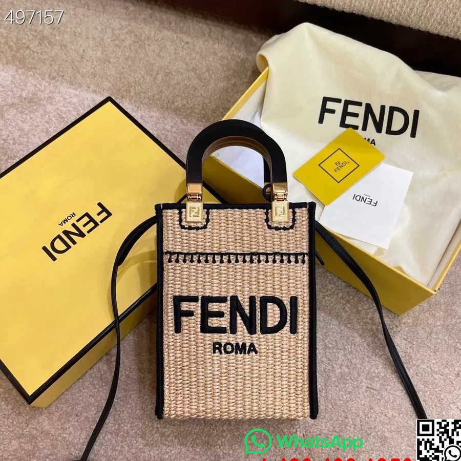 Fendi Mini Sunshine Shopper Draagtas 18 Cm Rotan/kalfsleer Herfst/wintercollectie 2021, Lichtbruin