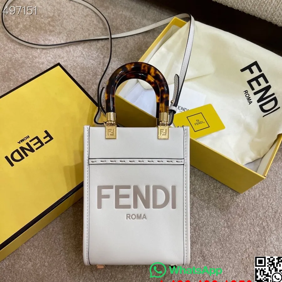 Fendi Mini Sunshine Shopper Draagtas 18 Cm Kalfsleer Herfst/wintercollectie 2021, Wit