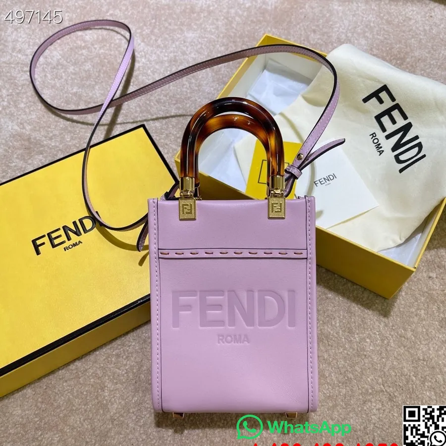 Fendi Mini Sunshine Shopper Tote Bag 18cm δέρμα μοσχαριού συλλογή φθινόπωρο/χειμώνας 2021, ανοιχτό ροζ