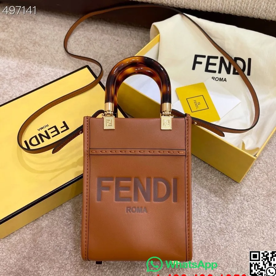 Fendi Mini Sunshine Shopper Laukku 18cm Vasikkanahkainen Syksy/talvi 2021 Kokoelma, Rusketus