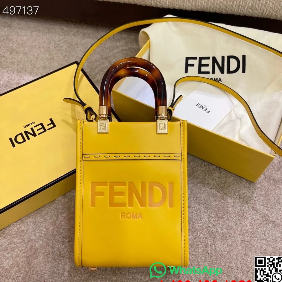 Fendi Mini Sunshine Shopper Tote Bag 18cm, δέρμα μοσχαριού συλλογή φθινόπωρο/χειμώνας 2021, κίτρινο